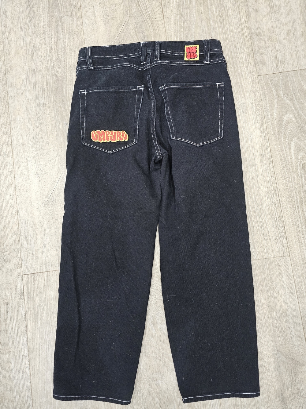 Black Youth Boys Jeans with Retro Patch